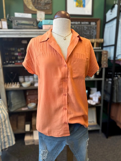 Sale - Solid Orange Collared Button Down Shirt