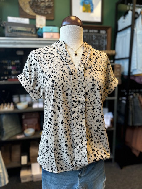 Tan V Neck Floral Print Blouse