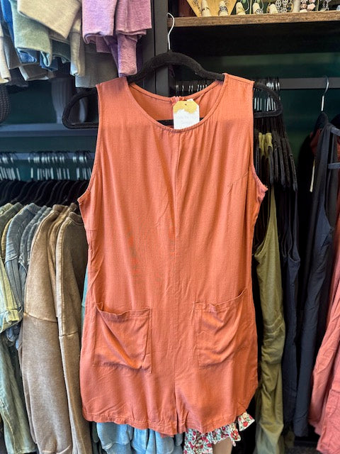 Sale - Rust Round Neck Sleeveless Basic Romper