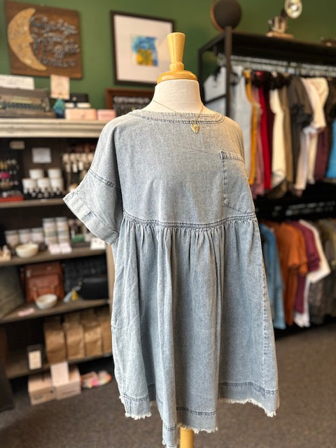 Oversize Pleated Denim Short Dress