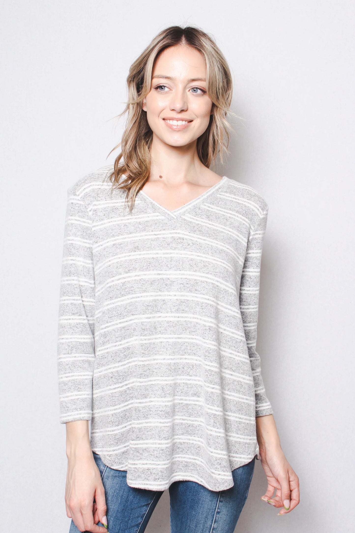 Gray Stripe 3/4 Top