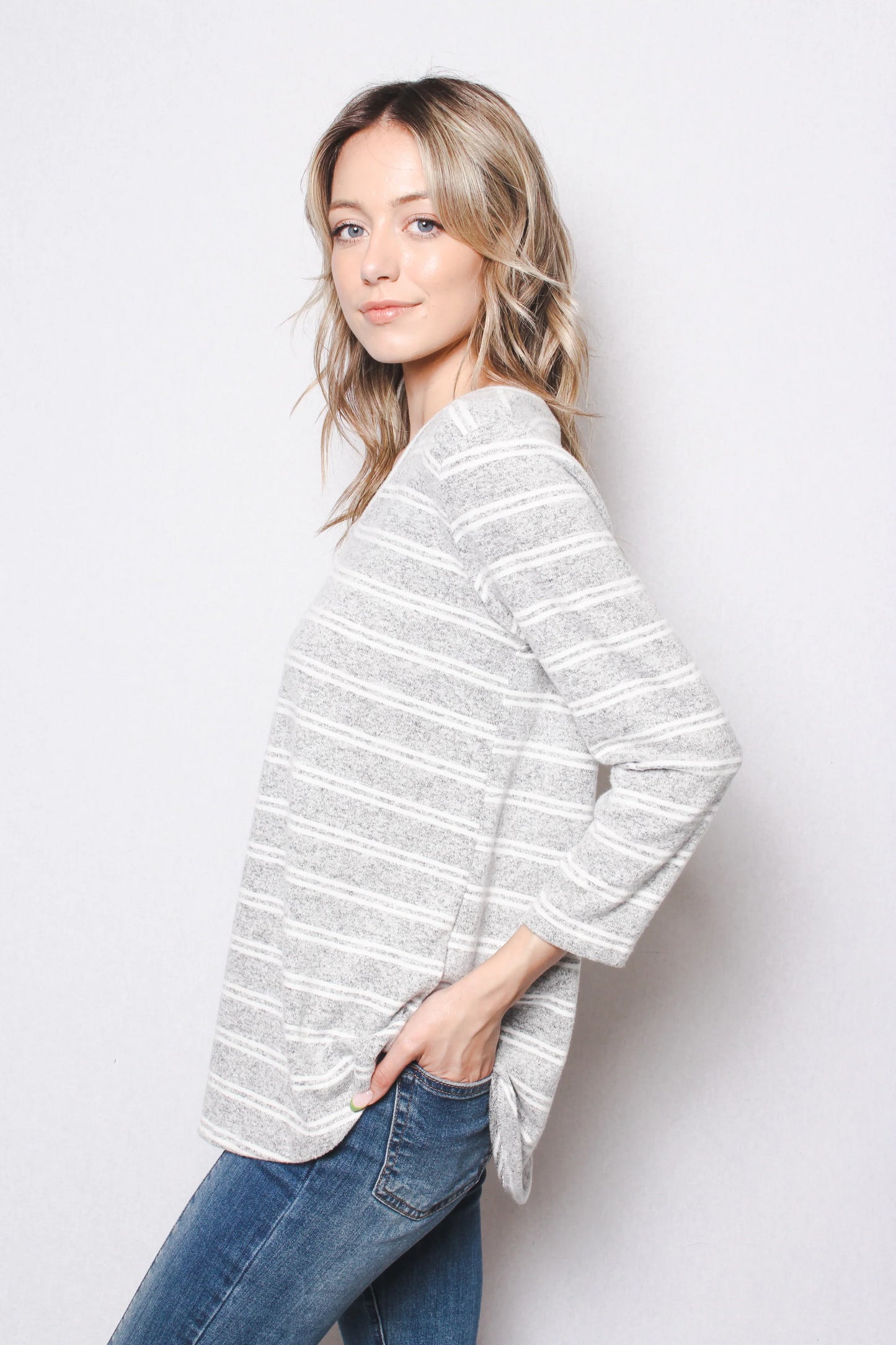 Gray Stripe 3/4 Top