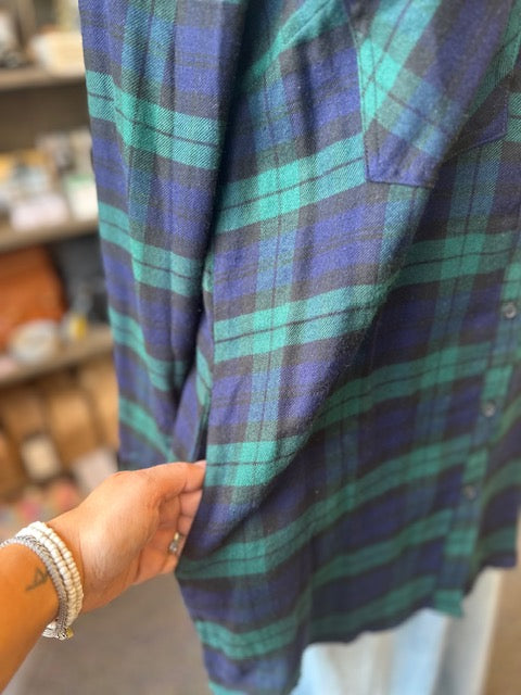 Blue and Green Two Pocket Plaid Top