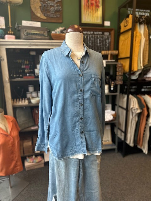 Medium Wash Tencel Button Down Shirt