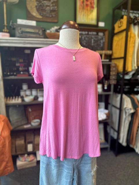 Candy Pink Round Hem Short Sleeve Top