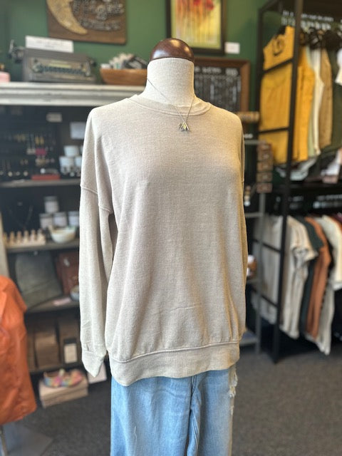 Ash Mocha Crew Washed Round Neck Pullover Sweatshirt