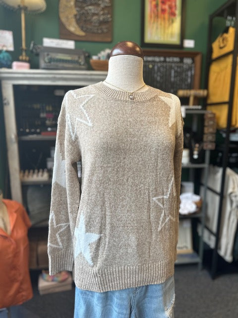 Knit Khaki Star Crew Neck Sweater