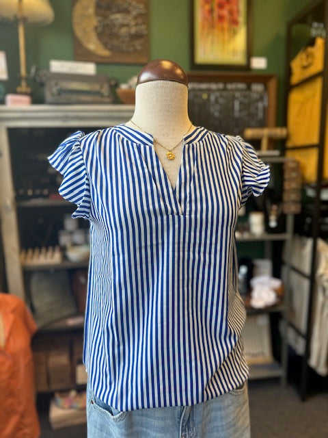 Fly Sleeve Top V-Neck Striped Shirt