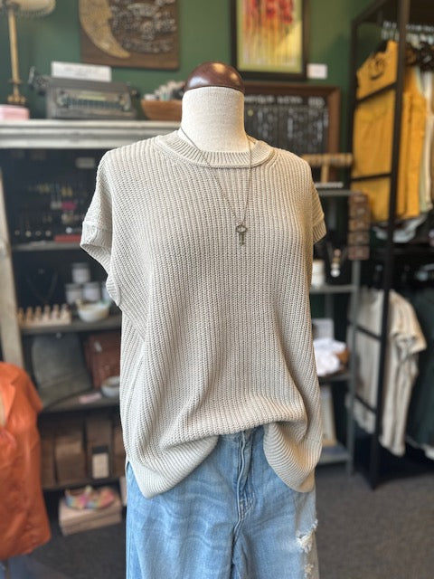 Heather Mocha Oversized Short Sleeve Sweater