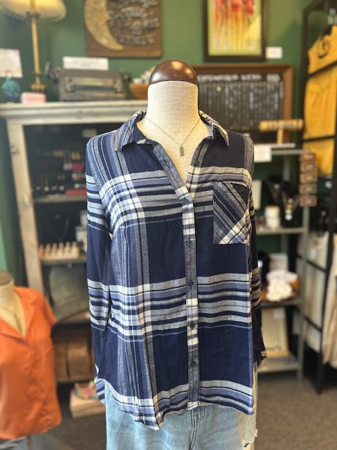 Blue Iris Navy and Ivory Plaid Top