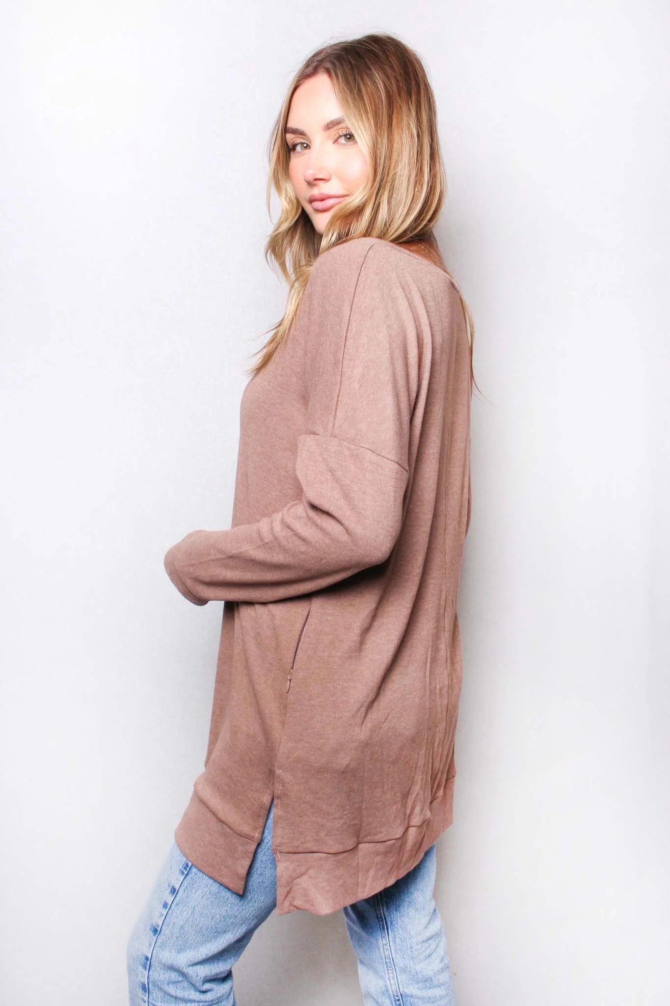 Khaki Long Sleeve Tunic Top