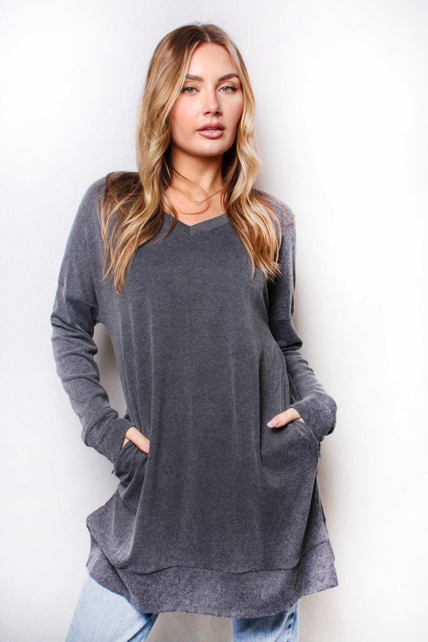 Gray Long Sleeve Tunic Top