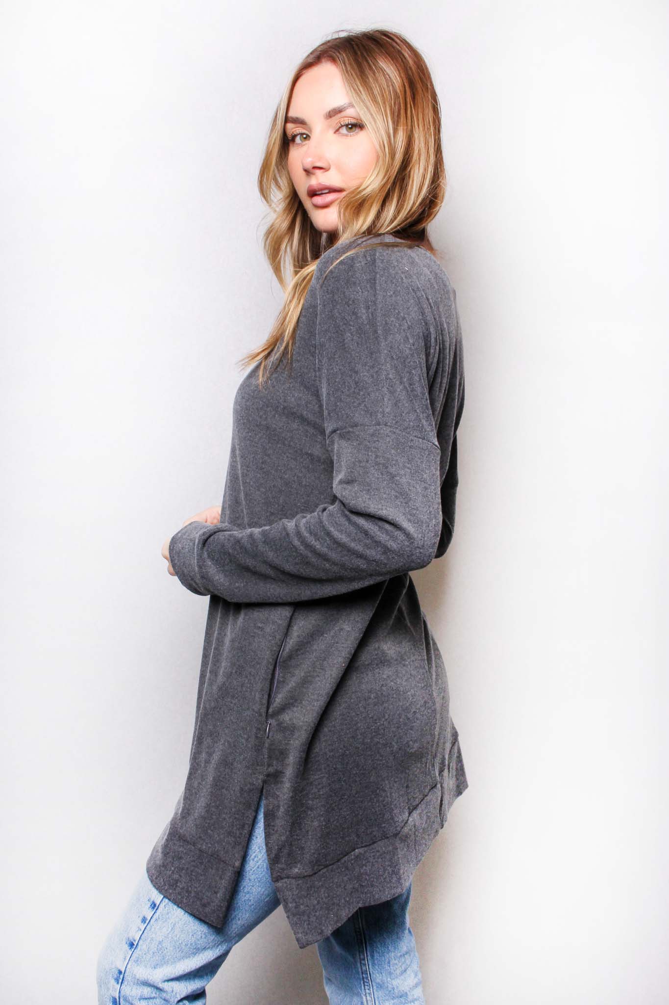 Gray Long Sleeve Tunic Top