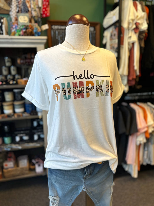 Sale - White Hello Pumpkin Graphic Casual Tee