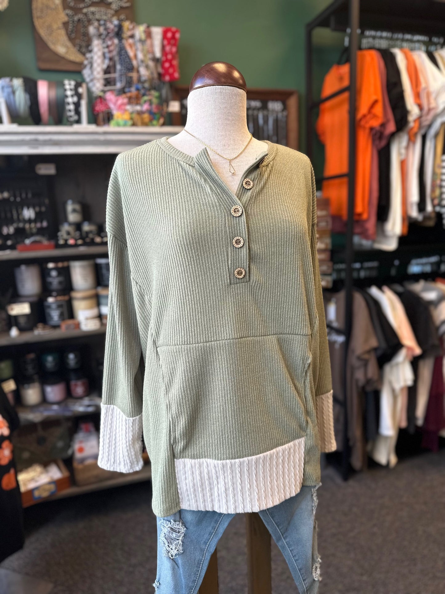 Sale - Olive Cable Knit Rib Top