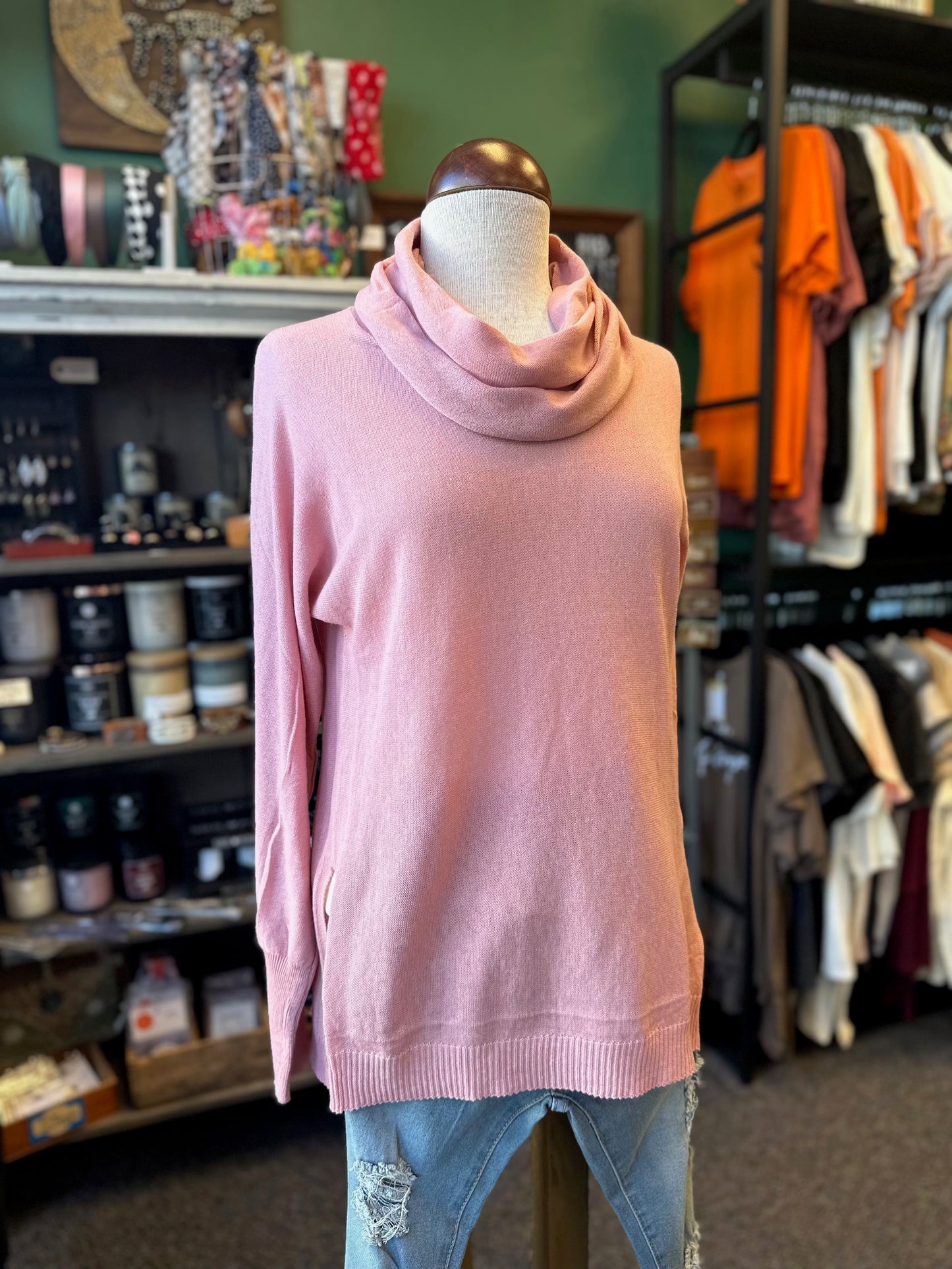 $10 Rack - Pink Cowl Knit Long Sleeve Top