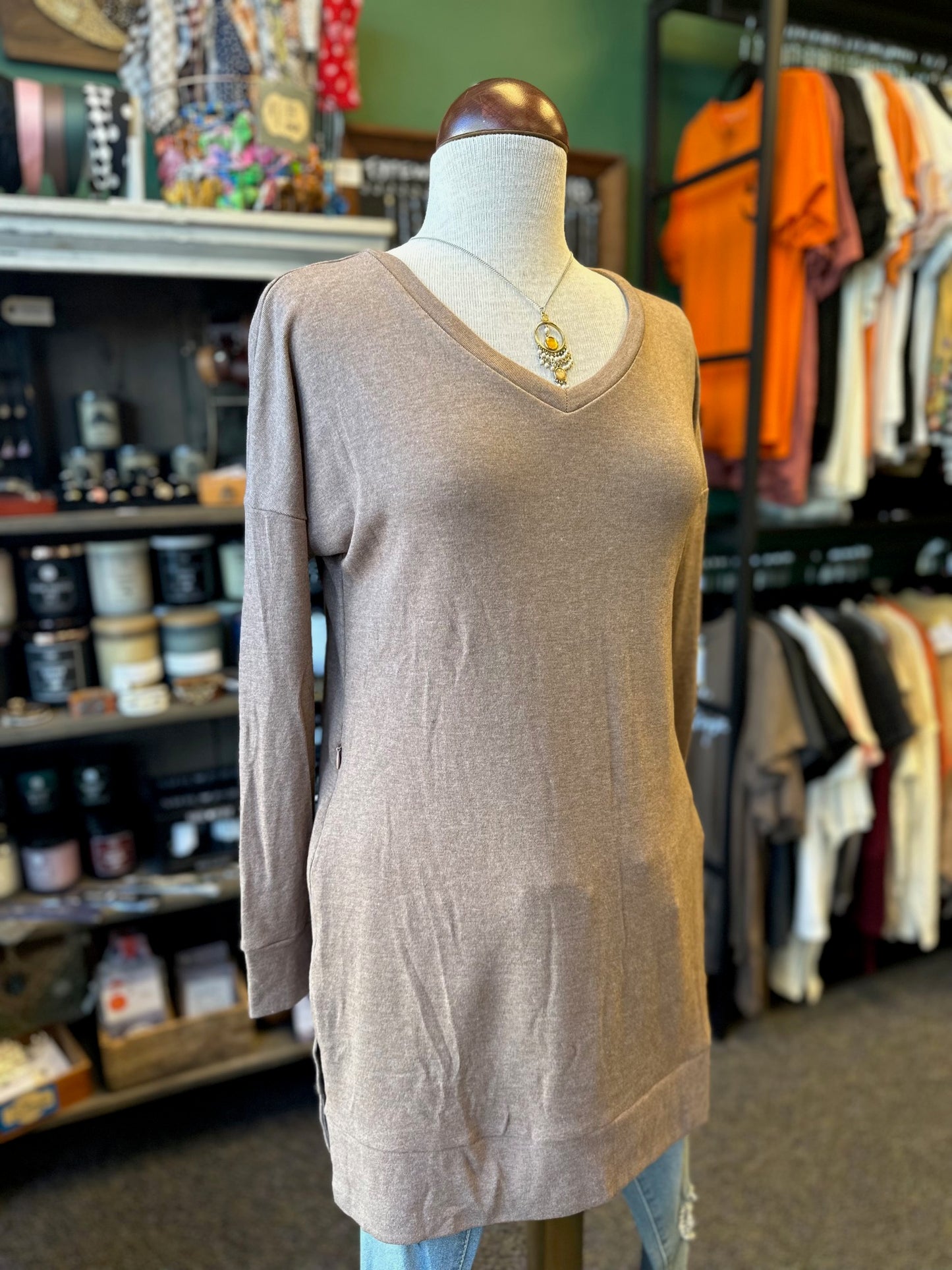 Khaki Long Sleeve Tunic Top