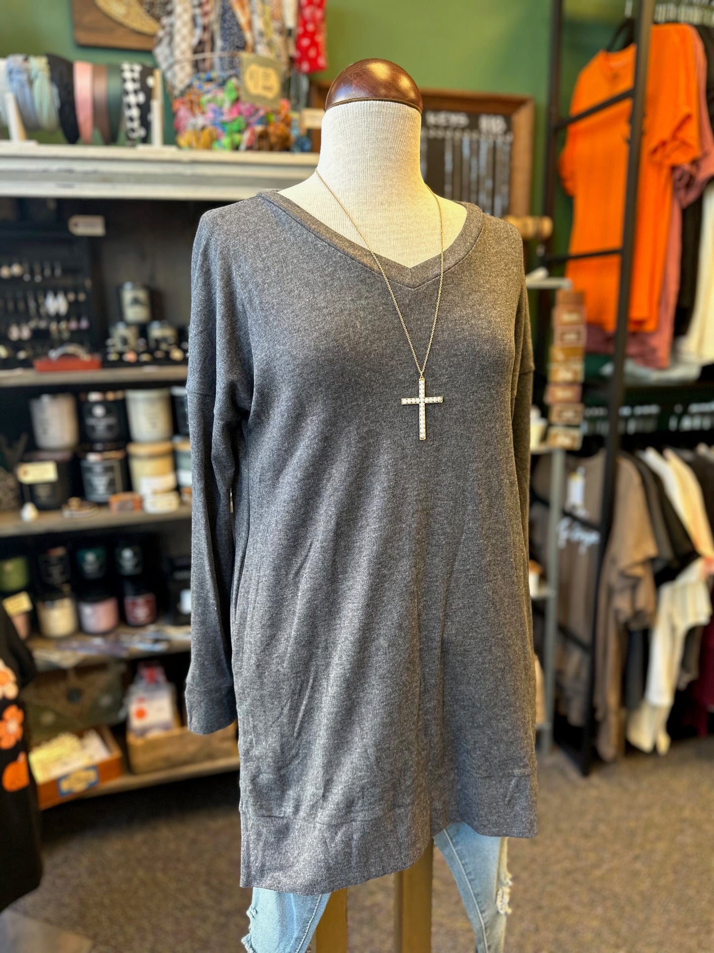 Gray Long Sleeve Tunic Top