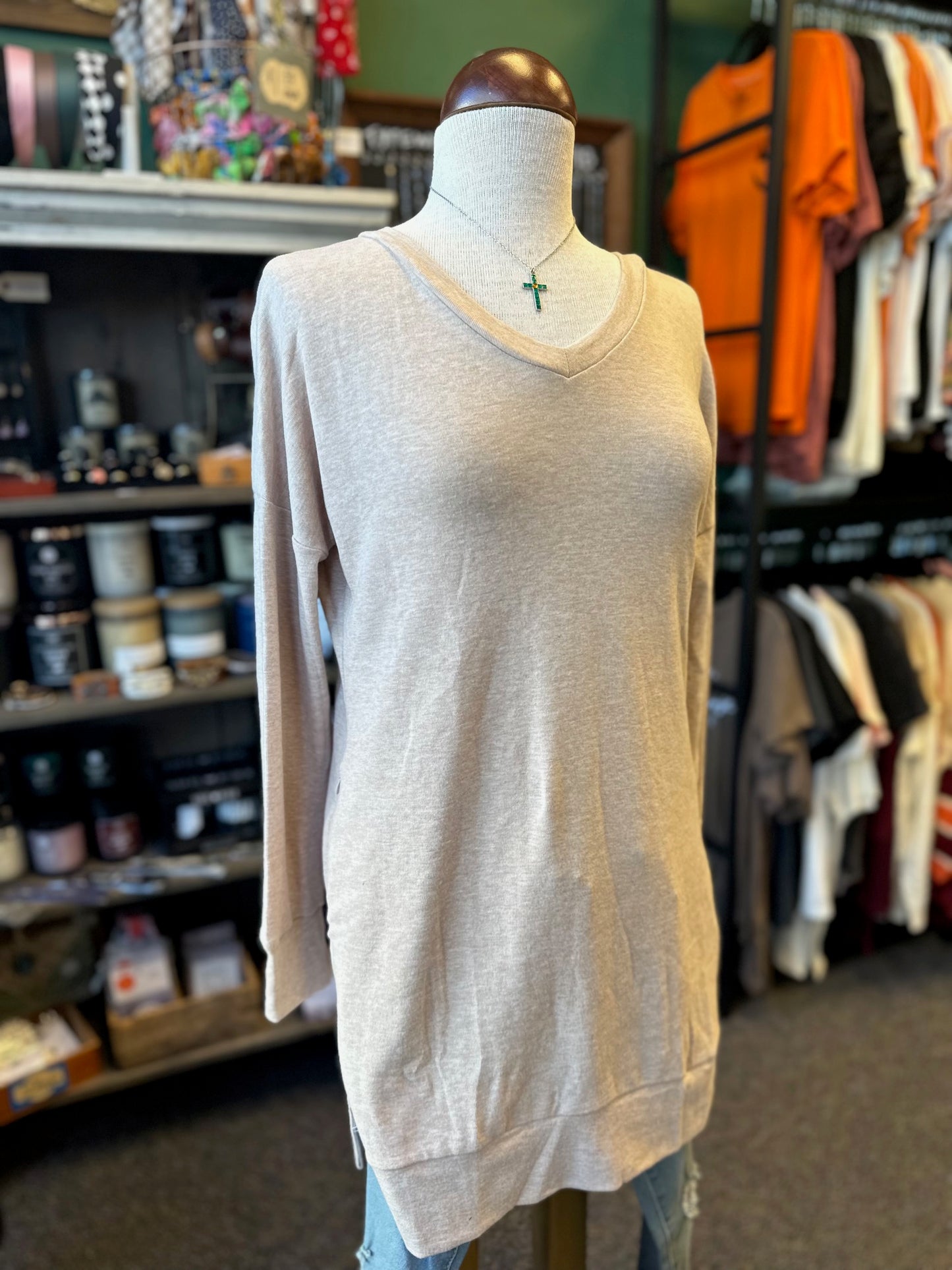 Taupe Long Sleeve Tunic Top