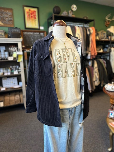 Black Corduroy Reversible Button Down Jacket