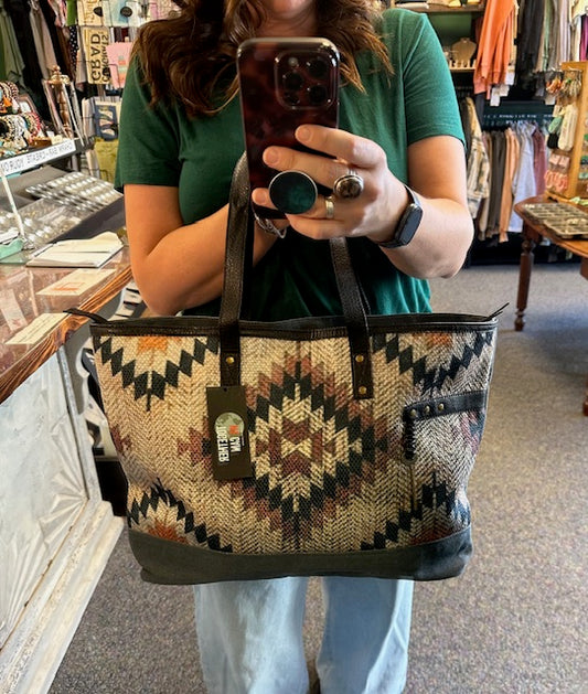 Medallion Up-Cycled Canvas and Durrie Tote