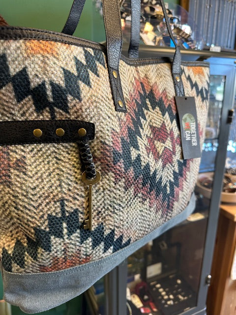 Medallion Up-Cycled Canvas and Durrie Tote