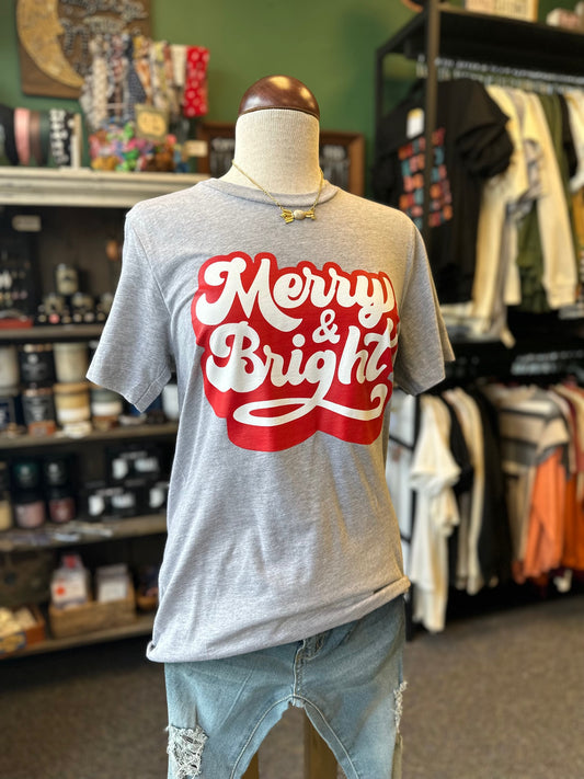 Sale - Retro Merry and Bright Christmas Graphic Tee