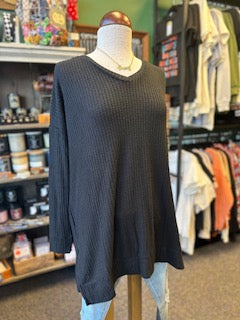 Sale - Black Waffle V Neck Top