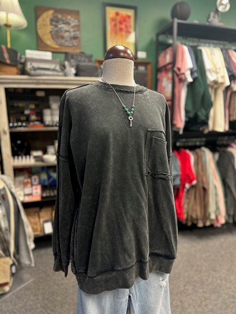 Ash Black Distressed Pocket Sweatshirt