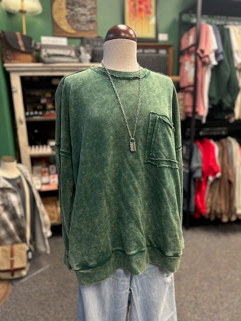 Dark Green Distressed Pocket Sweatshirt