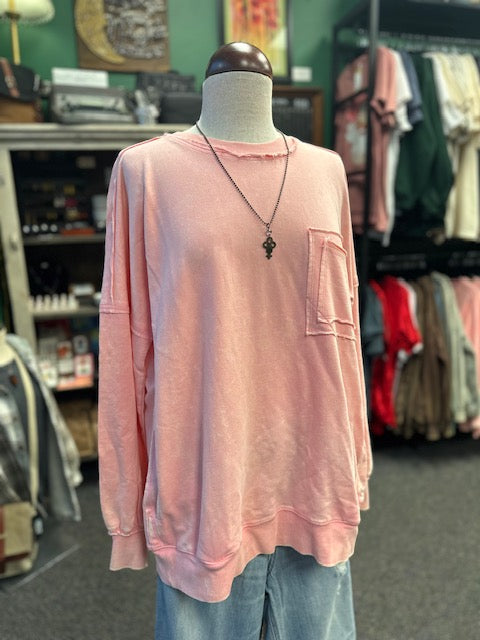 Dark Pink Distressed Pocket Sweatshirt