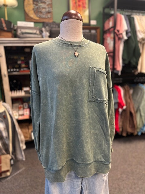 Ash Jade Distressed Pocket Sweatshirt