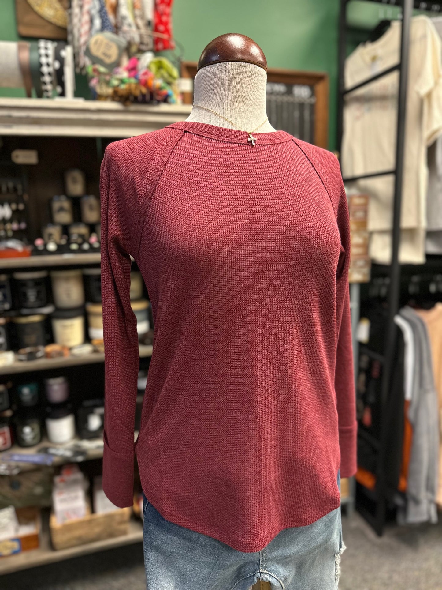 Cabernet Waffle Long Sleeve Top