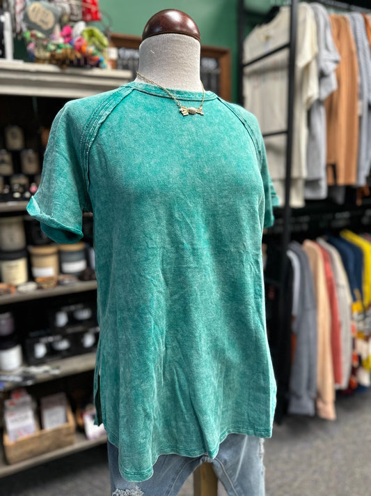 Sale - Forest Acid Wash Short Sleeve Top