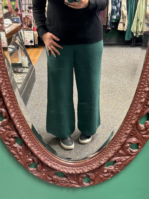 Forest Green Textured Knit Wide Leg Pants