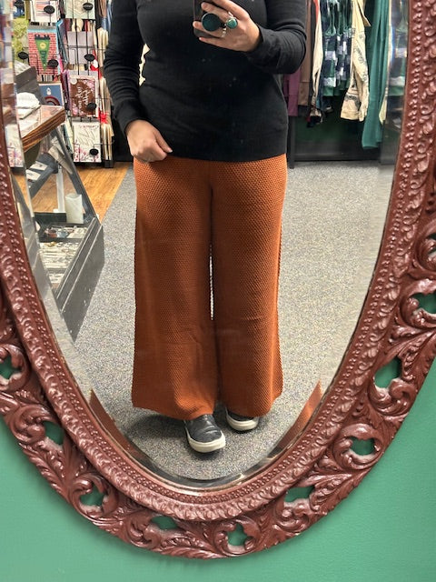 Rust Textured Knit Wide Leg Pants