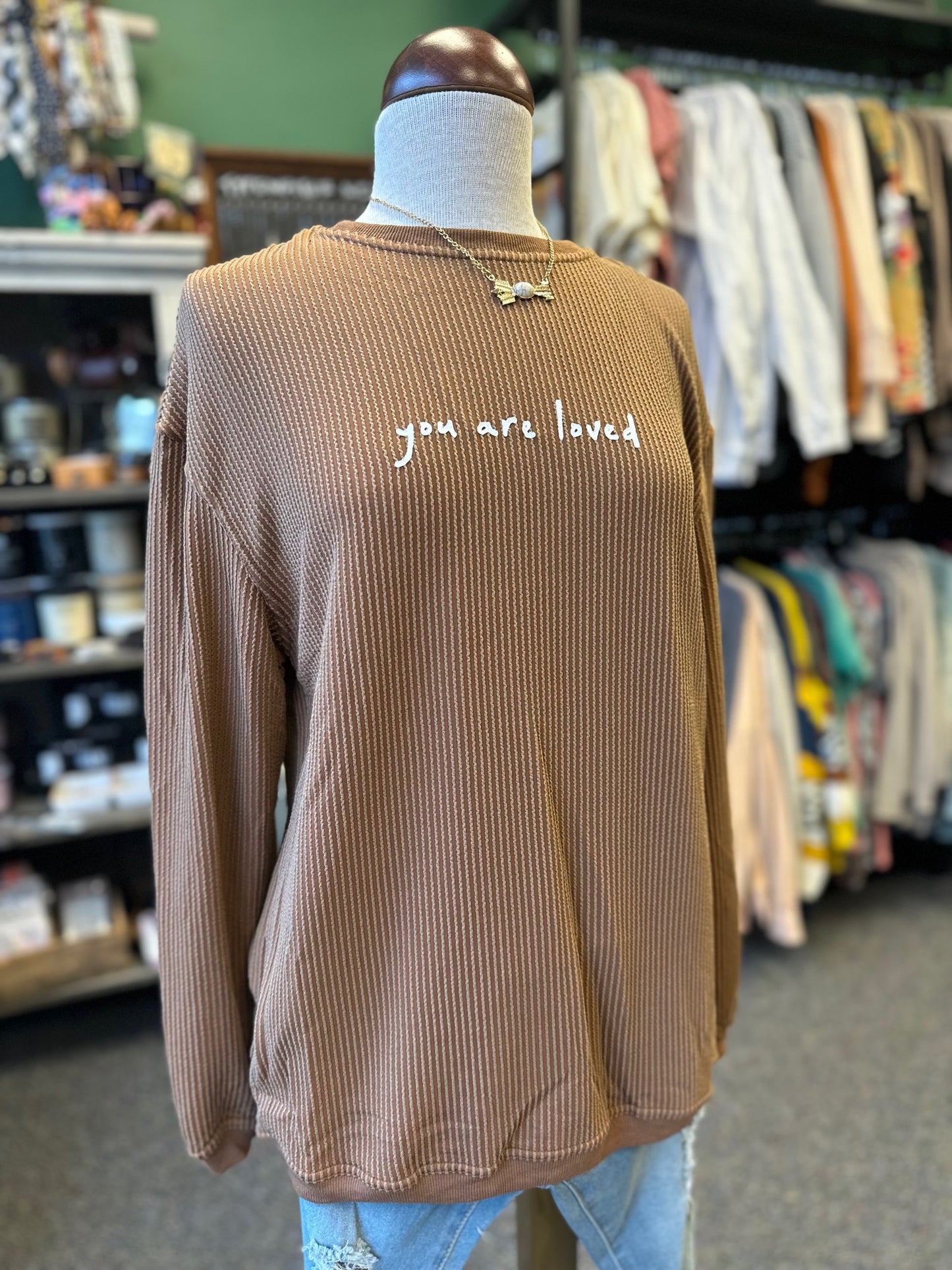 Khaki Ribbed Long Sleeve with Graphic Print