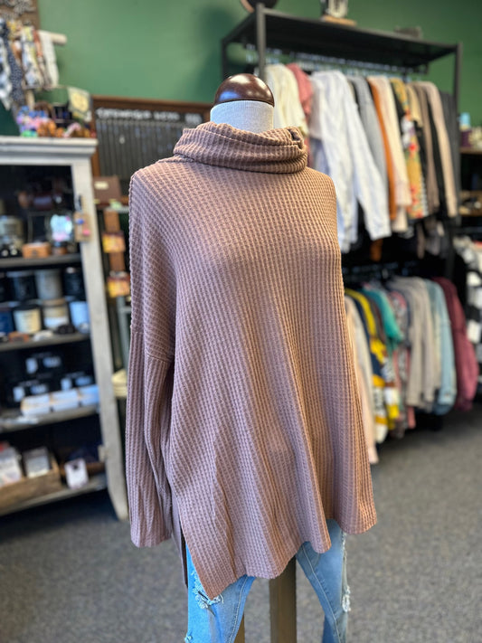 Sale - Cocoa Turtleneck Waffle Top