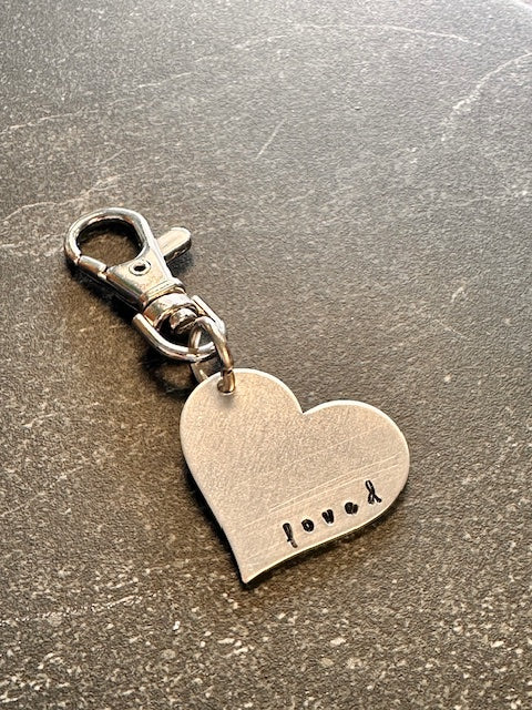 Loved Hand Stamped Heart Metal Key Chain