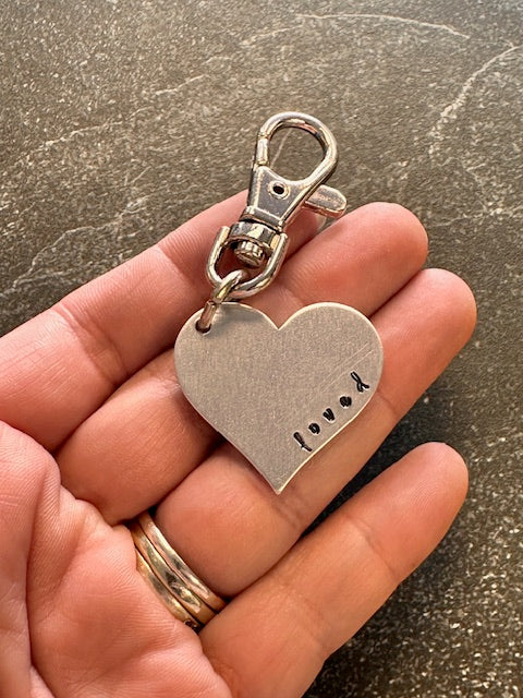 Loved Hand Stamped Heart Metal Key Chain