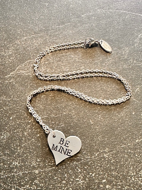 Be Mine Hand Stamped Metal Heart Necklace