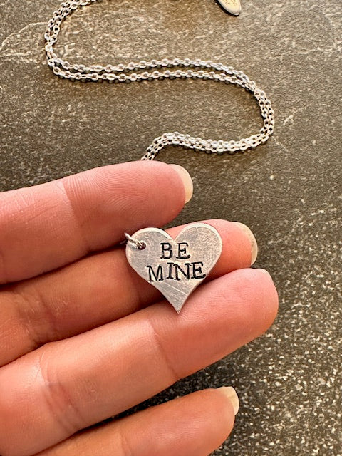 Be Mine Hand Stamped Metal Heart Necklace