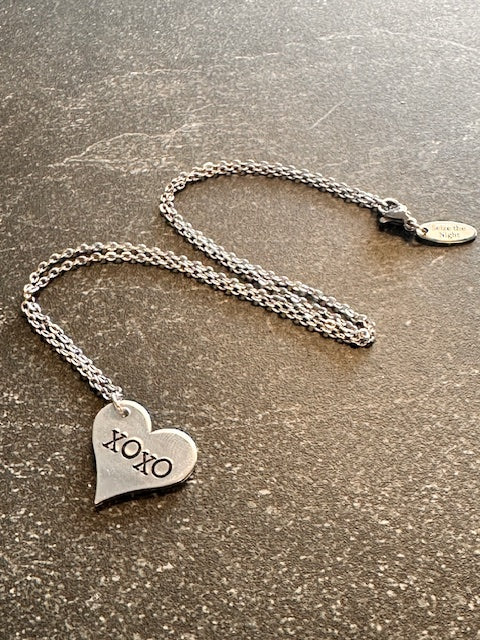 XOXO Hand Stamped Metal Heart Necklace