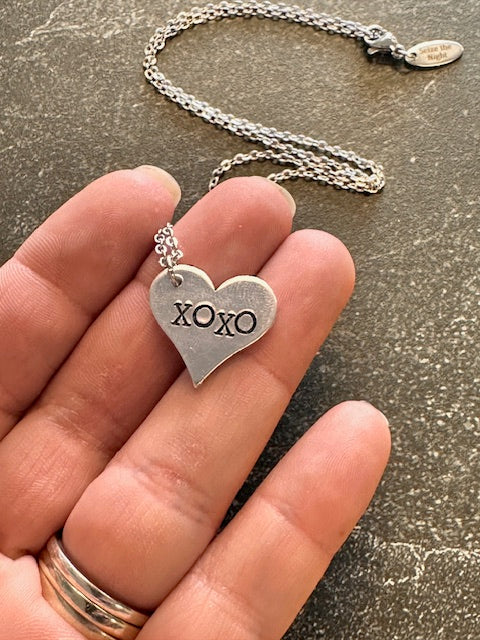 XOXO Hand Stamped Metal Heart Necklace
