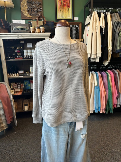 Heather Grey Chenille Waffle Round Neck Sweater