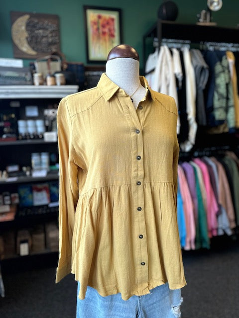 Goldenrod Button Down Collar Babydoll Top