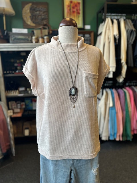 Cream Soft Knit Mock Neck Top
