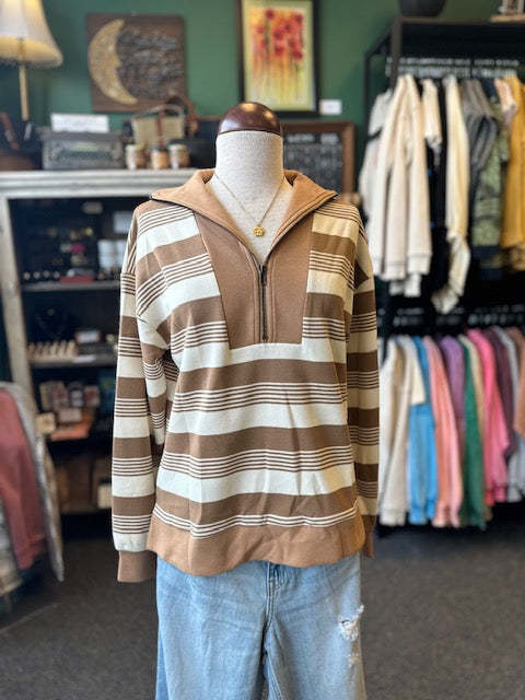 Latte Knit Half Zip Top