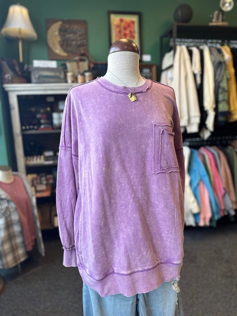 Violet Distressed Pocket Sweatshirt