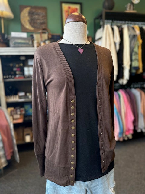 Brown Snap Cardigan